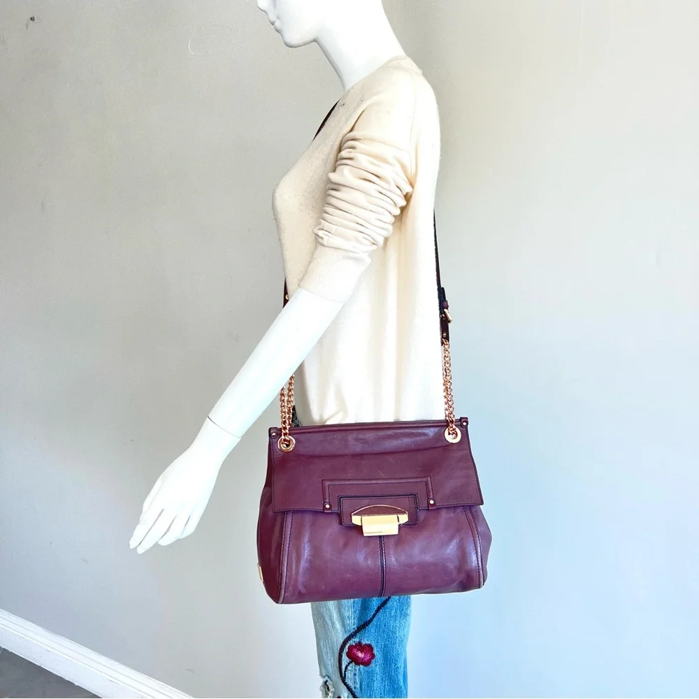 KOOBA Purple Plum Smooth Leather Rose Gold Chain Crossbody Shoulder Bag Satchel